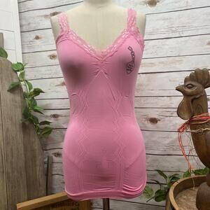 RTB Real Tough B itch Pink Tank Bitchism Ribbed Lace Graphic Biker Small